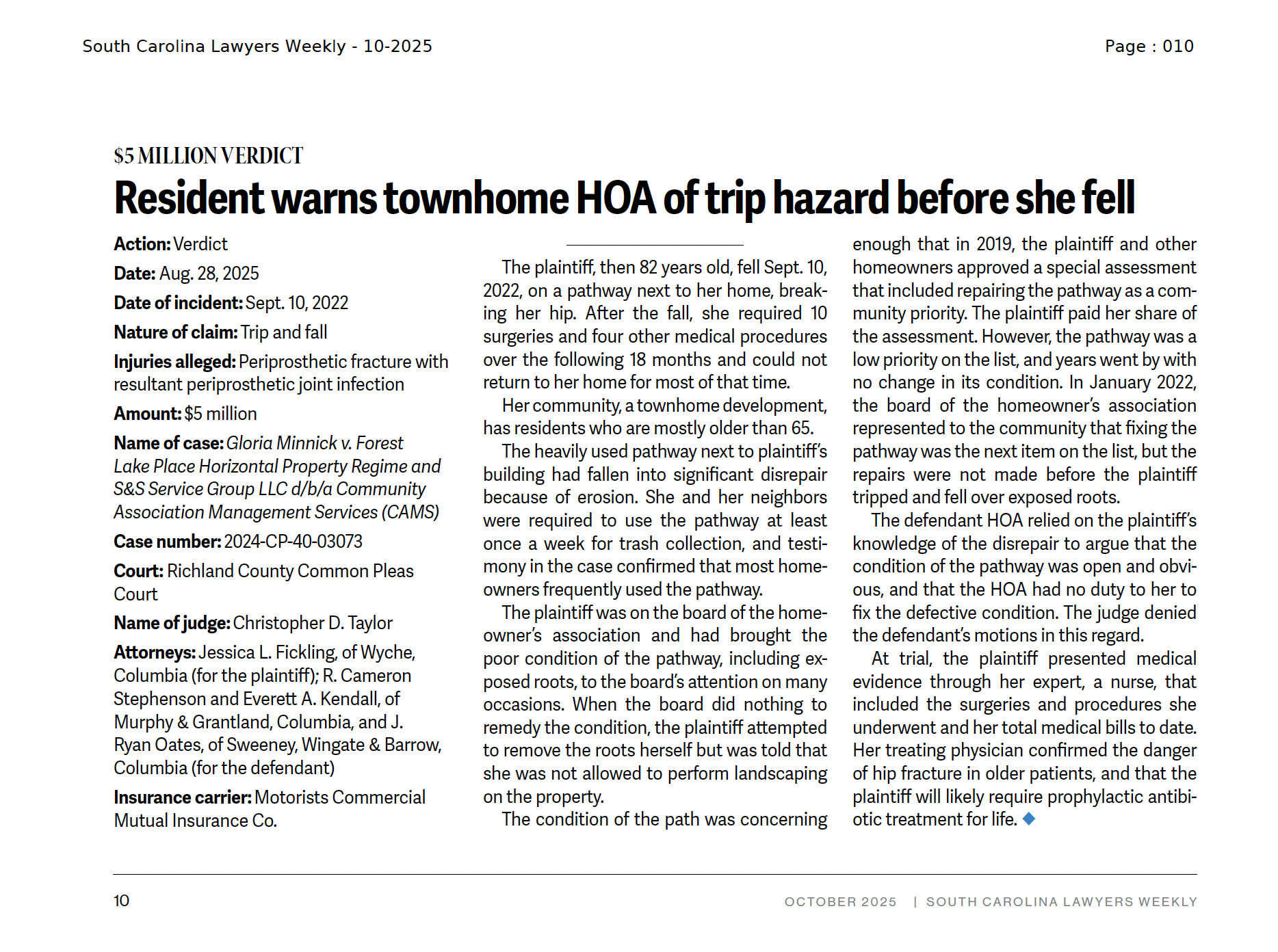 South Carolina Lawyers Weekly Article image